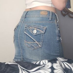 Blue Denim Skirt with Unique Pocket Design